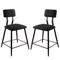 Benjara Fabric Counter Height Chairs With Angled Metal Legs, Set Of 2, Black