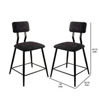 Benjara Fabric Counter Height Chairs With Angled Metal Legs, Set Of 2, Black