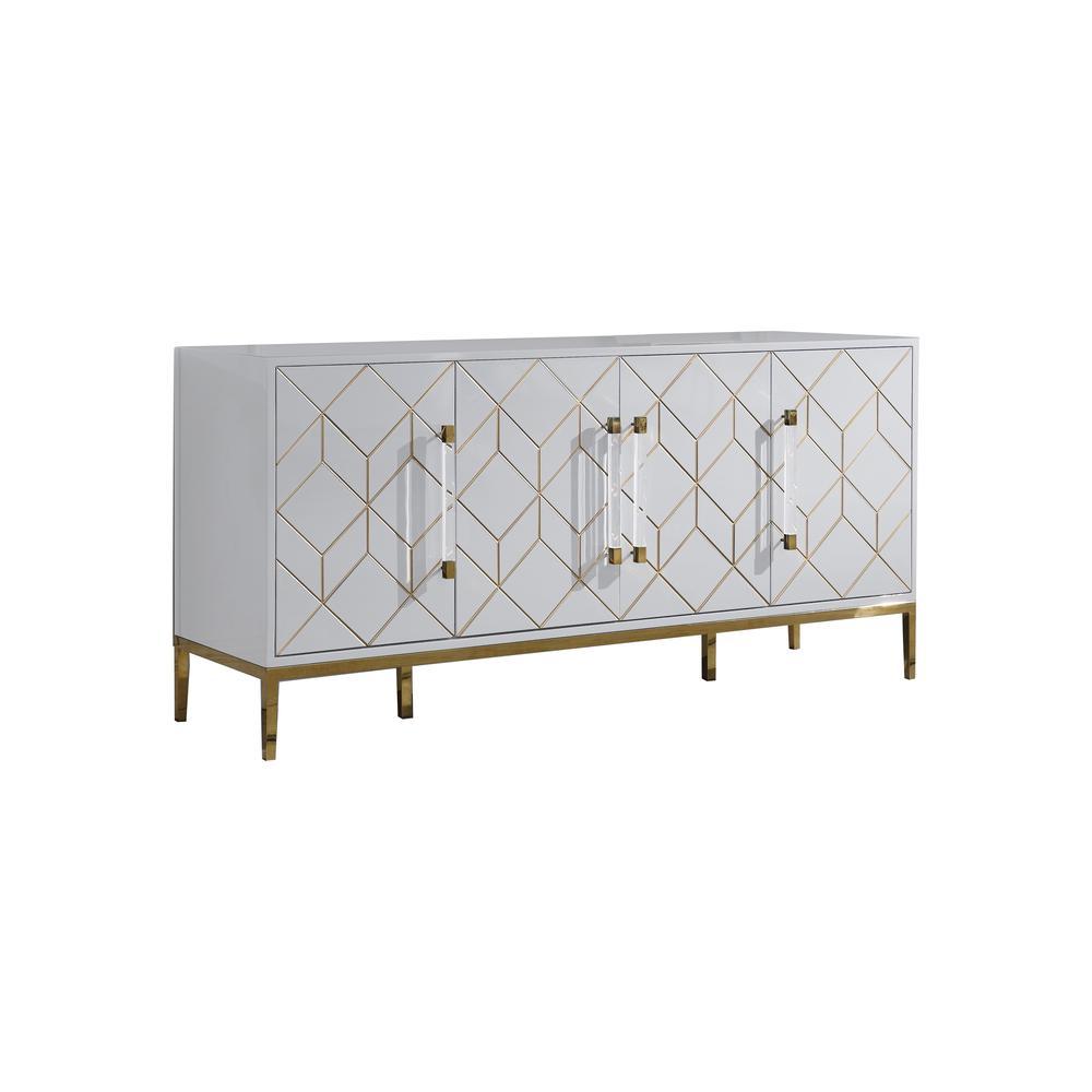 Best Master Furniture Iside 65 Modern Wood Sideboard with Gold Accents in White