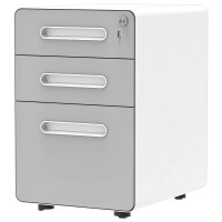 Yitahome 3-Drawer Rolling File Cabinet, Metal Mobile File Cabinet With Lock, Filing Cabinet Under Desk Fits Legal/Letter/A4 Size For Home/Office, Fully Assembled-Gray And White