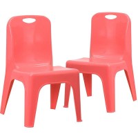 2 Pack Red Plastic Stackable School Chair With Carrying Handle And 11