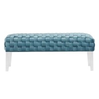 Homeroots Rectangular Modern Light Teal Textured Velvet Bench With Acrylic Legs