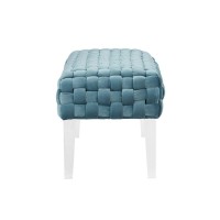 Homeroots Rectangular Modern Light Teal Textured Velvet Bench With Acrylic Legs