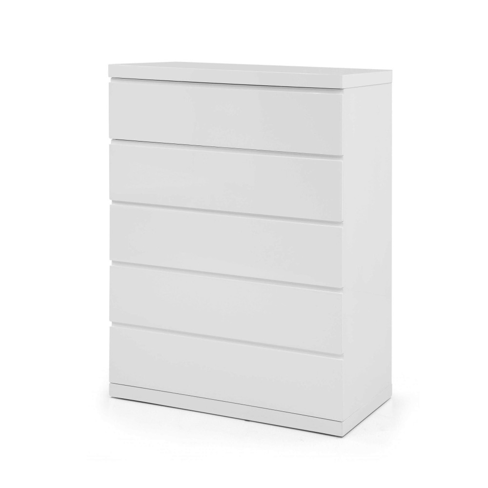 Homeroots 36 X 20 X 47 Gloss White Stainless Steel 5 Drawer Chest