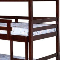 Benjara 3 Tier Design Wooden Twin Size Bunk Bed With Attached Guardrails, Brown