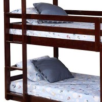 Benjara 3 Tier Design Wooden Twin Size Bunk Bed With Attached Guardrails, Brown