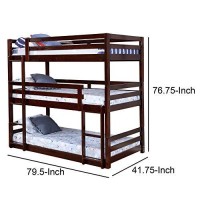 Benjara 3 Tier Design Wooden Twin Size Bunk Bed With Attached Guardrails, Brown