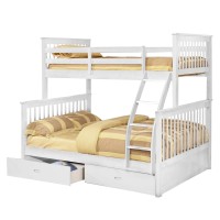 Benjara Mission Style Wooden Twin Over Full Bunk Bed With 2 Drawers, White