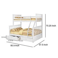 Benjara Mission Style Wooden Twin Over Full Bunk Bed With 2 Drawers, White