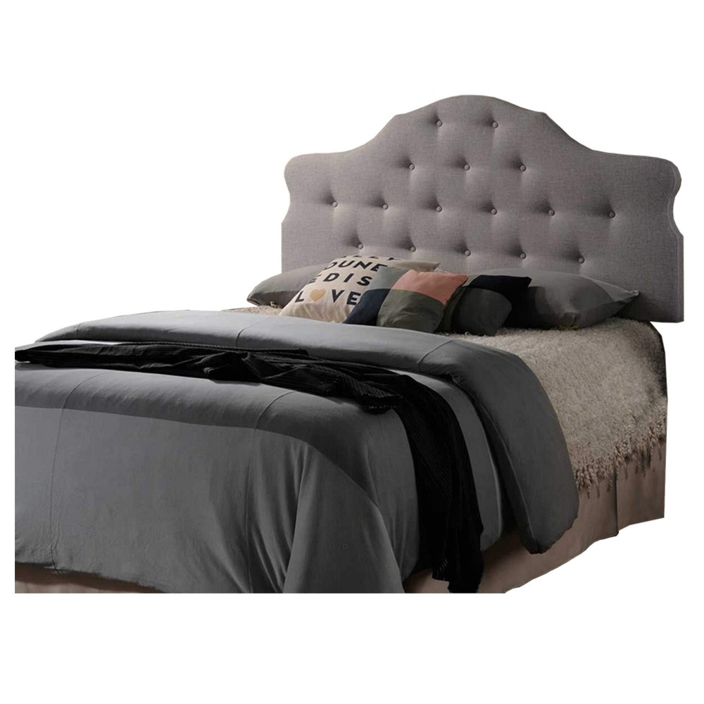 Benjara Button Tufted Queen Headboard With Arched Curved Design, Gray