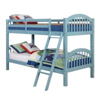 Benjara Bunk Arch Design Wooden Twin Bed With Slatted Headboard, Blue