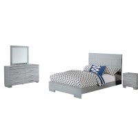 Benjara Full Contemporary 4 Piece Glossy Wooden Bedroom Set, Gray