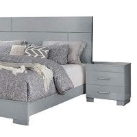 Benjara Queen Contemporary 4 Piece Glossy Wooden Bedroom Set, Gray