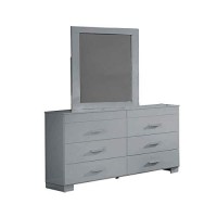 Benjara Queen Contemporary 4 Piece Glossy Wooden Bedroom Set, Gray