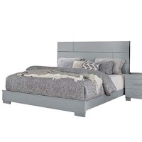 Benjara Queen Contemporary 4 Piece Glossy Wooden Bedroom Set, Gray