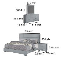 Benjara Queen Contemporary 4 Piece Glossy Wooden Bedroom Set, Gray