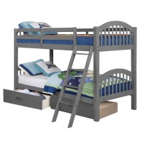 Benjara 2 Drawer Wooden Twin Bunk Bed With Slatted Arch Headboard, Gray