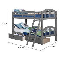 Benjara 2 Drawer Wooden Twin Bunk Bed With Slatted Arch Headboard, Gray