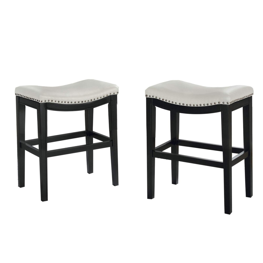 Benjara Wooden Counter Height Stool, Set Of 2, Black And White
