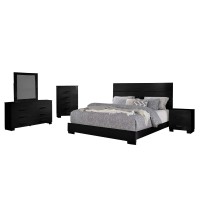 Benjara Contemporary 5 Piece Glossy Wooden Queen Bedroom Set, Black