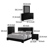 Benjara Contemporary 5 Piece Glossy Wooden Queen Bedroom Set, Black