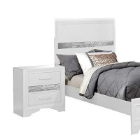 Benjara 4 Piece Wooden Twin Bedroom Set, White, Silver