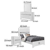 Benjara 4 Piece Wooden Twin Bedroom Set, White, Silver