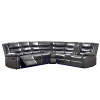 Benjara Led Leatherette Reclining Sectional With Console, Gray