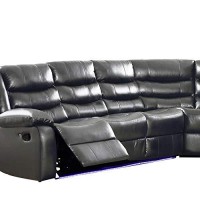 Benjara Led Leatherette Reclining Sectional With Console, Gray