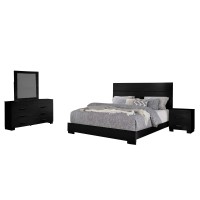 Benjara Contemporary 4 Piece Glossy Wooden Queen Bedroom Set, Black