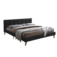 Benjara Square Tufting Fabric King Bed With Angled Wooden Legs, Gray