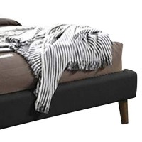 Benjara Square Tufting Fabric King Bed With Angled Wooden Legs, Gray