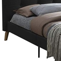 Benjara Square Tufting Fabric King Bed With Angled Wooden Legs, Gray