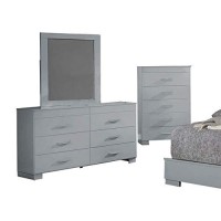 Benjara Contemporary 5 Piece Glossy Wooden Queen Bedroom Set, Gray