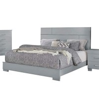 Benjara Contemporary 5 Piece Glossy Wooden Queen Bedroom Set, Gray