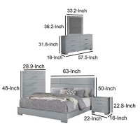 Benjara Contemporary 5 Piece Glossy Wooden Queen Bedroom Set, Gray