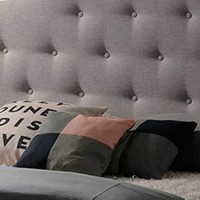 Benjara Button Tufted King Headboard With Arched Curved Design, Gray