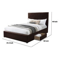 Benjara Platform Style Faux Leather Full Size Bed With 2 Drawers, Brown