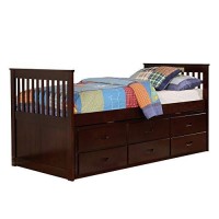 Benjara Mission Style Wooden Twin Captain Bed With Trundle And 3 Drawers, Brown