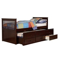 Benjara Mission Style Wooden Twin Captain Bed With Trundle And 3 Drawers, Brown