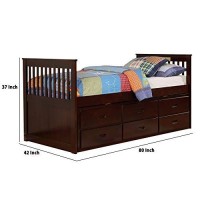 Benjara Mission Style Wooden Twin Captain Bed With Trundle And 3 Drawers, Brown