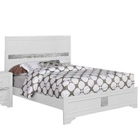 Benjara 4 Piece Wooden Queen Bedroom Set, White, Silver