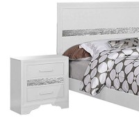 Benjara 4 Piece Wooden Full Bedroom Set, White, Silver