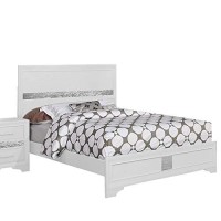 Benjara 4 Piece Wooden Full Bedroom Set, White, Silver