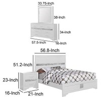 Benjara 4 Piece Wooden Full Bedroom Set, White, Silver