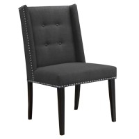 Benjara Button Tufted Fabric Dining Chair With Nailhead Trim, Gray