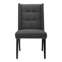 Benjara Button Tufted Fabric Dining Chair With Nailhead Trim, Gray