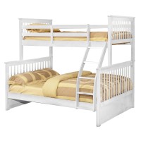 Benjara Mission Style Wooden Twin Over Full Bunk Bed With Slatted Headboard, White