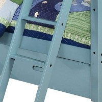 Benjara 2 Drawer Wooden Twin Bunk Bed With Slatted Arch Headboard, Blue