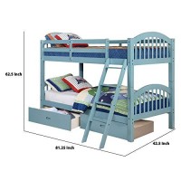 Benjara 2 Drawer Wooden Twin Bunk Bed With Slatted Arch Headboard, Blue